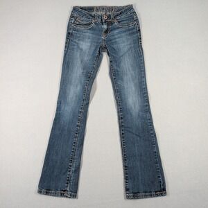 Miss Chic Jeans Womens 3 Blue Denim Low Rise Bootcut Embellished Flap‎ Pocket